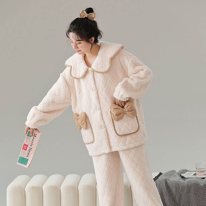 Pajamas Style Women'S Cardigan Thickened Fleece Coral Fleece Winter Women'S Casual Warm Home Wear - Image 5